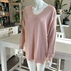 Audrey V-neck knit sweater dress dusty blush with longer back M/L